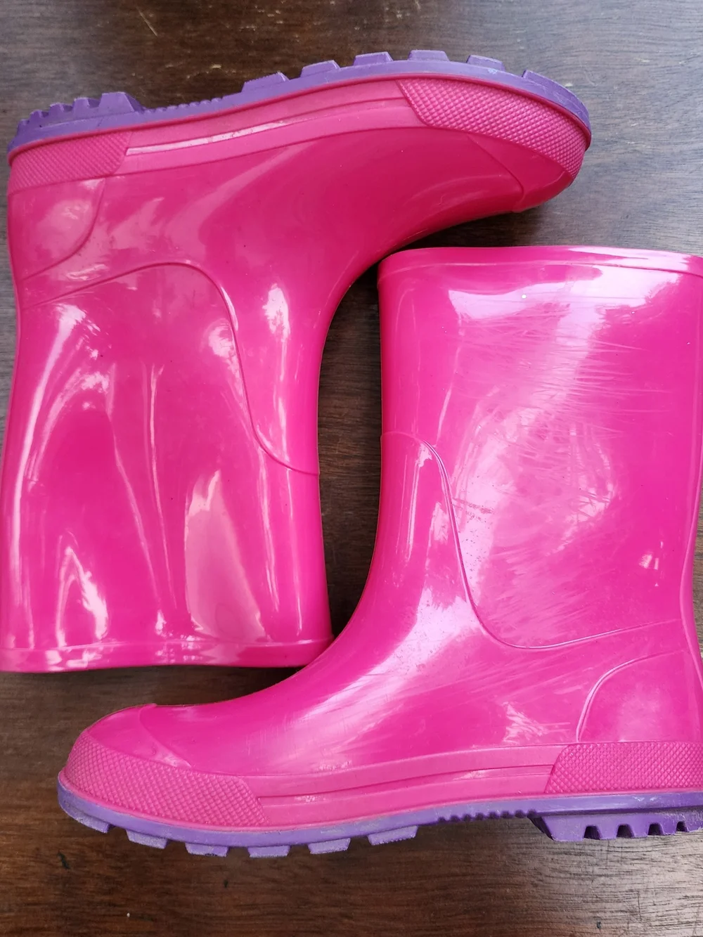 Wonder Nation Girls Pink Rain Boots Glossy Waterproof Wellington Shoes Size 2-3